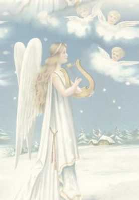 Angel w/harp blue sky